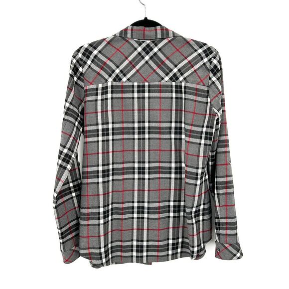 MARKET & SPRUCE Women's Gray Red Plaid Long Sleeve Button Up Shirt Size Medium - Picture 2 of 6